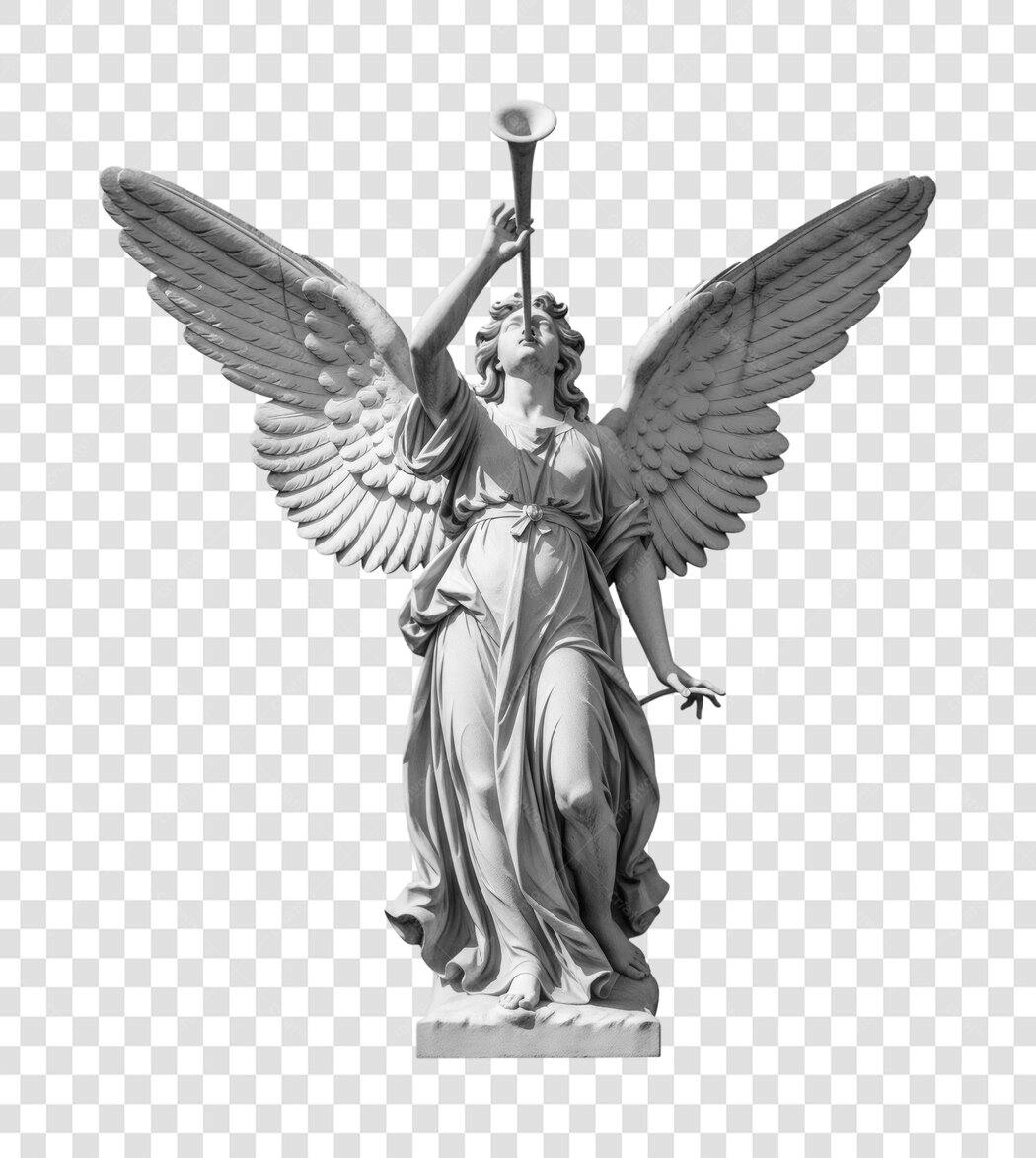 Foto Recortada Estátua Anjo Trombeta Clássica PNG Fundo Transparente