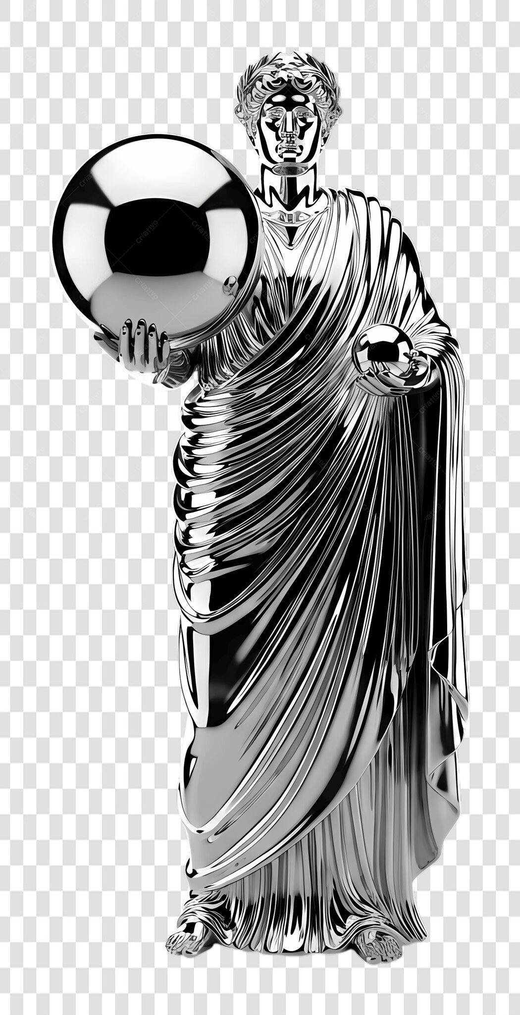 Elemento 3D Estátua Grega Prata Esferas PNG Fundo Transparente