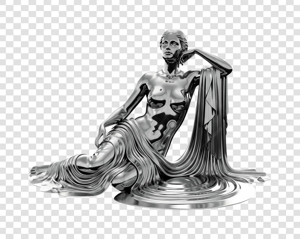 Elemento 3D Estátua Mulher Prateada Clássica PNG Fundo Transparente