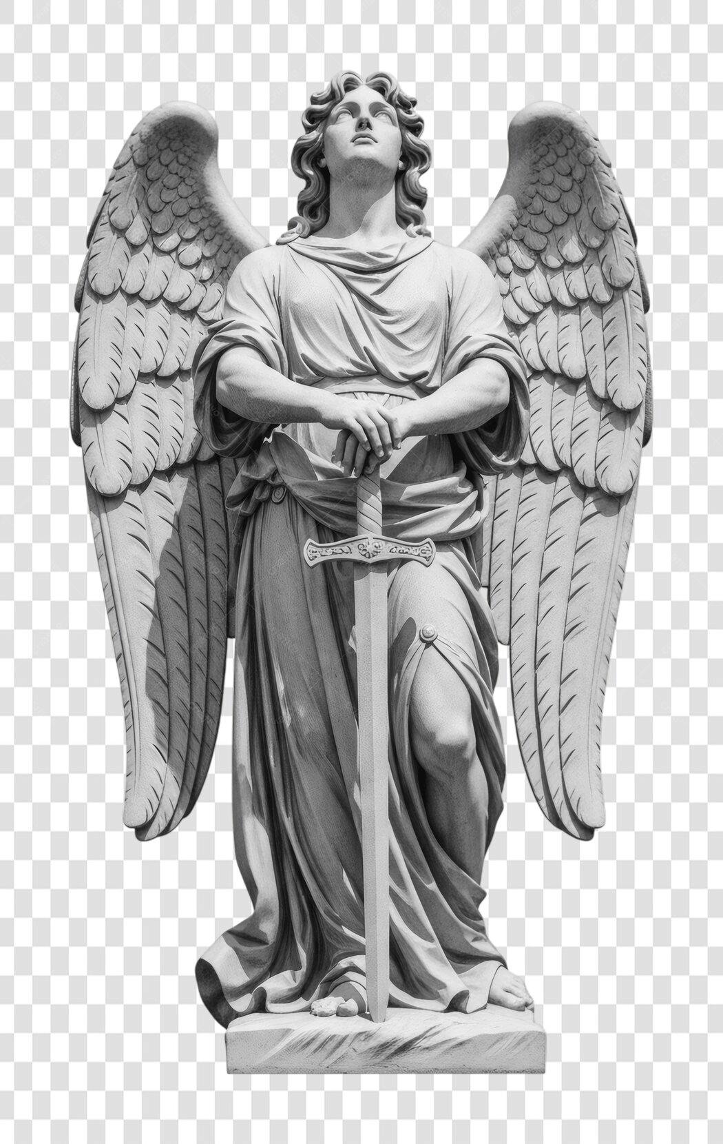 Foto Recortada Estátua Anjo Espada Religiosa PNG Fundo Transparente
