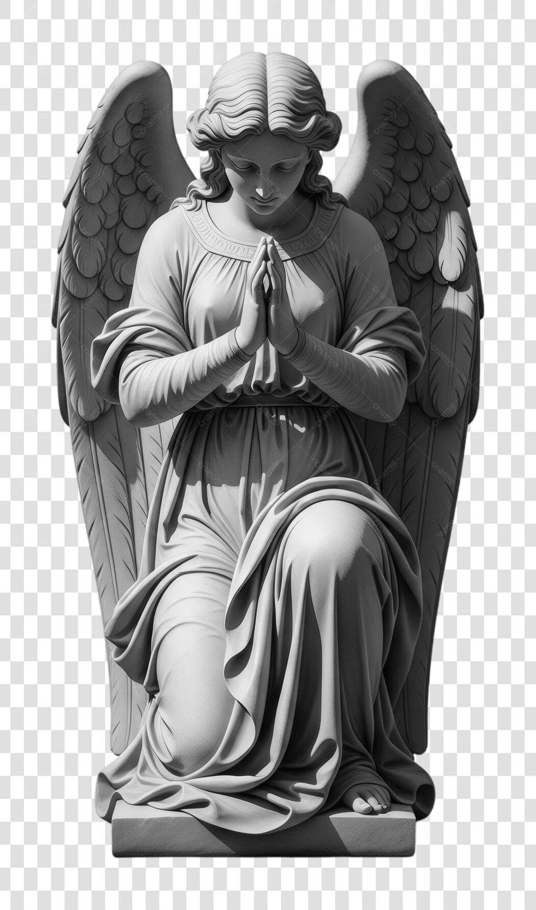 Foto Recortada Anjo Estátua Cinza Oração PNG Fundo Transparente