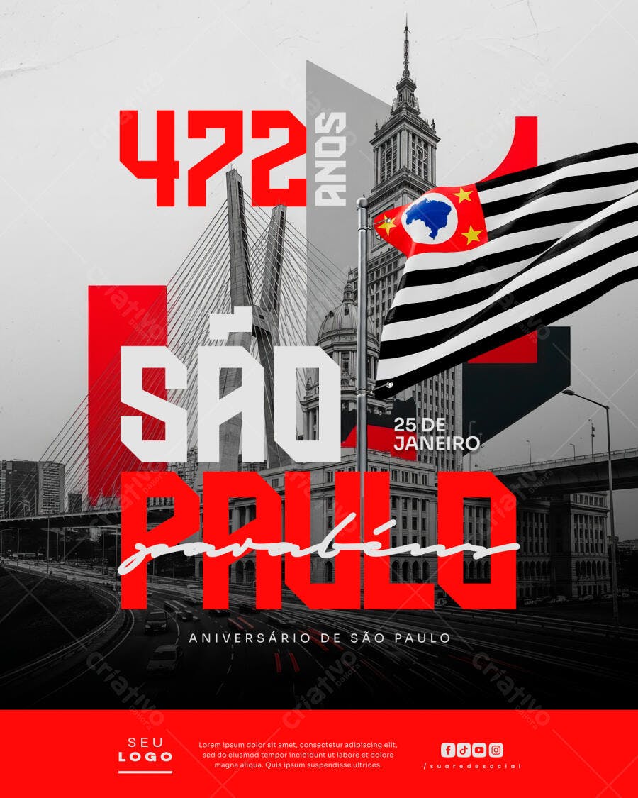 Post Aniversário de São Paulo 25 de Janeiro PSD Editável