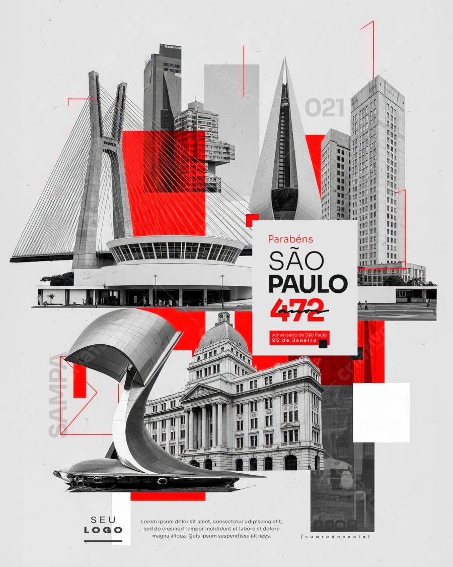 Post Instagram Aniversário São Paulo 25 de Janeiro PSD Editável