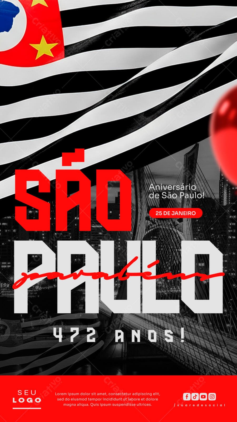 Story Aniversário de São Paulo 25 de Janeiro PSD Editável