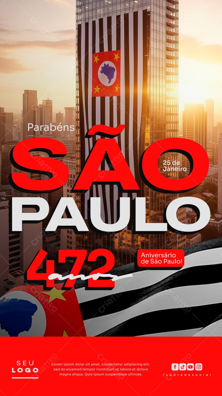 Post Instagram Aniversário de São Paulo 25 de Janeiro PSD Editável