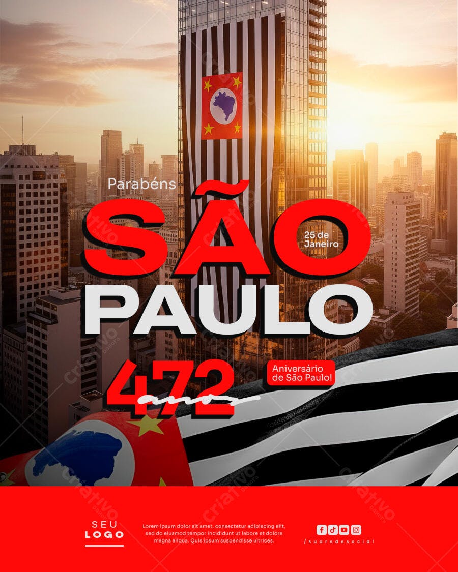 Post Instagram Aniversário São Paulo 472 Anos PSD Editável