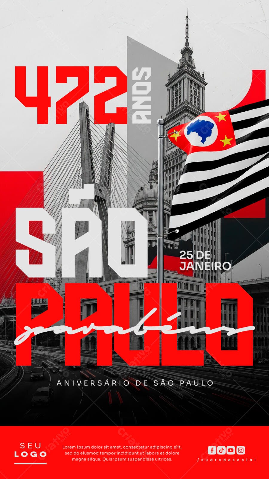 Post Instagram Aniversário São Paulo 25 de Janeiro PSD Editável