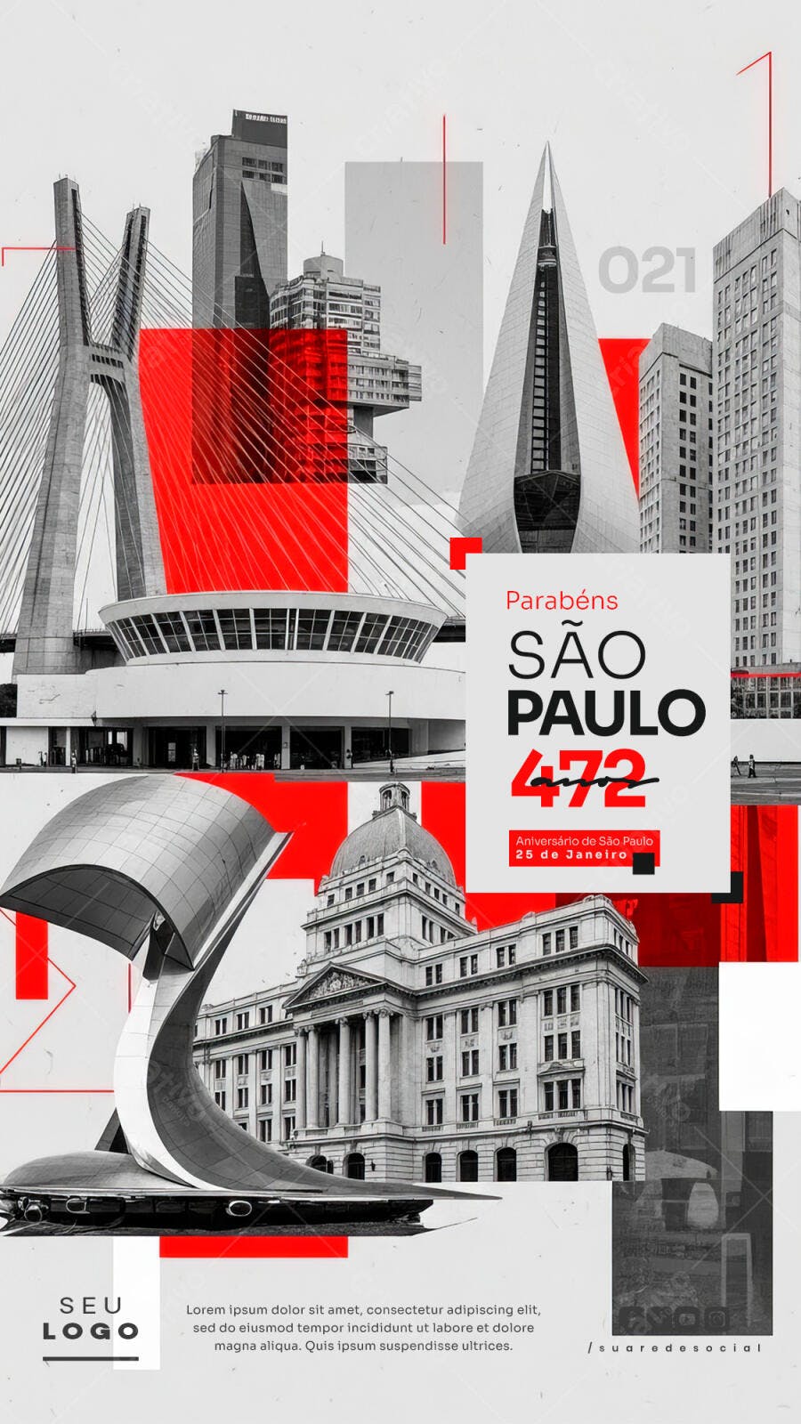 Story Instagram Aniversário São Paulo 25 de Janeiro PSD Editável