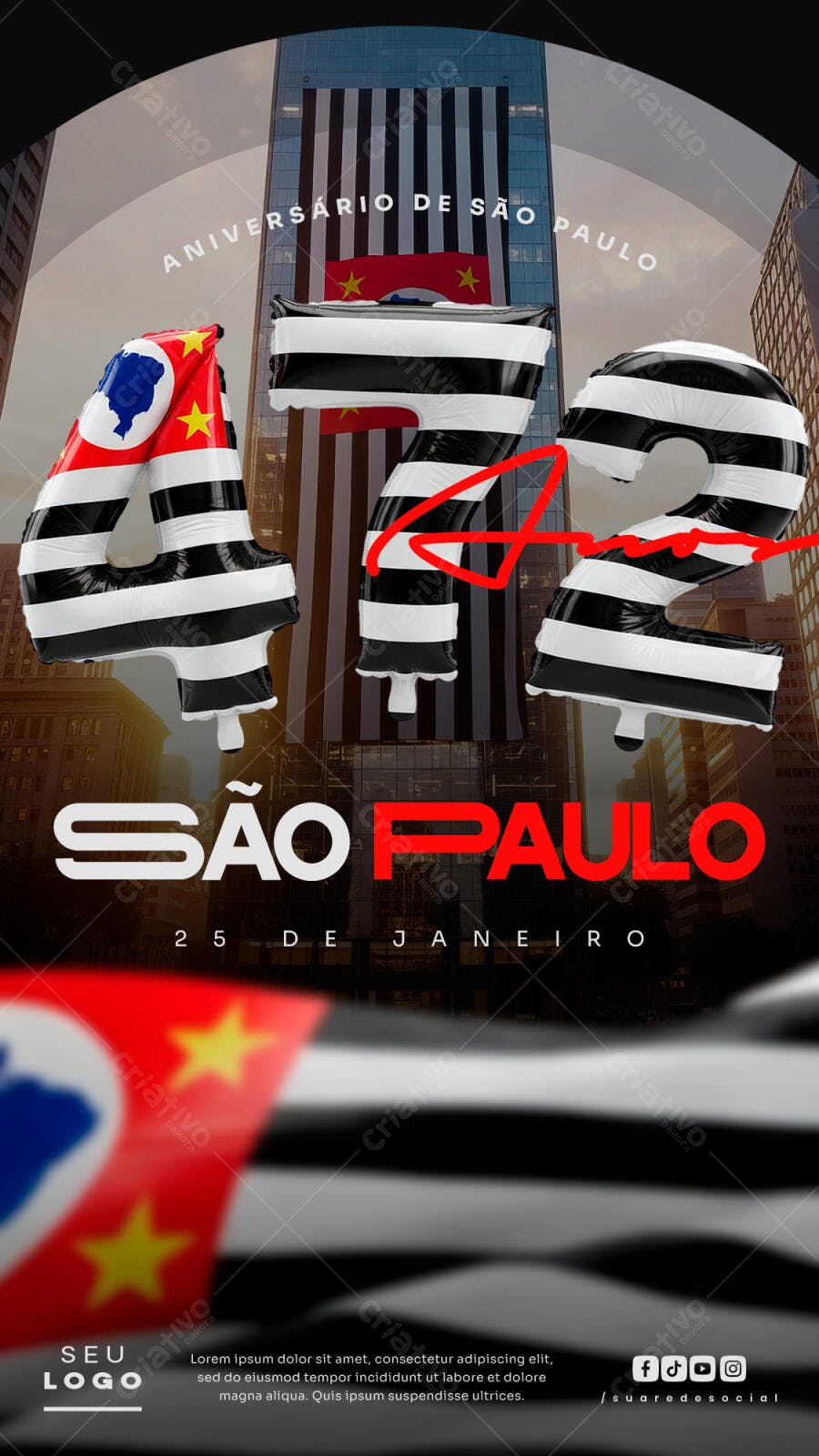 Post Instagram Aniversário São Paulo 25 de Janeiro PSD Editável