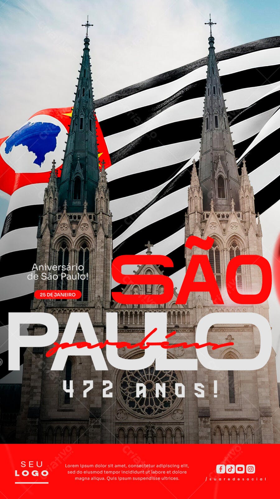 Post Aniversário de São Paulo 25 de Janeiro PSD Editável