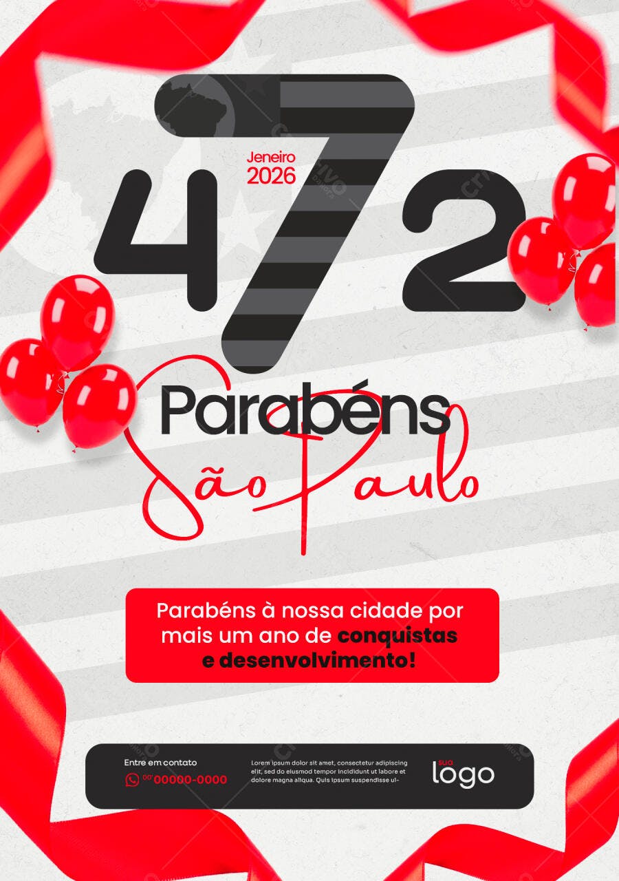 Post Aniversário São Paulo Janeiro PSD Editável