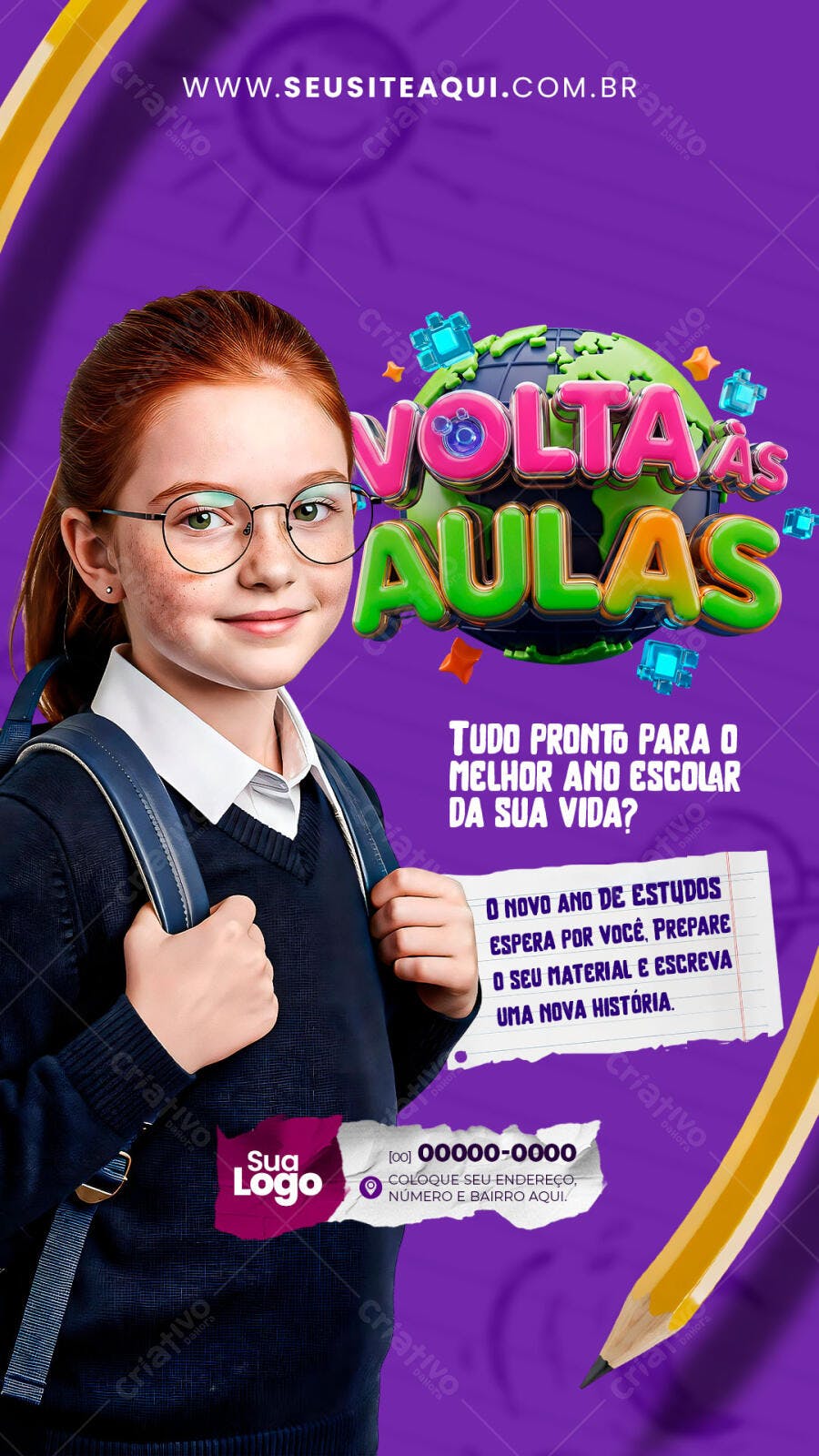 Story Instagram Volta às Aulas Escola Infantil PSD Editável