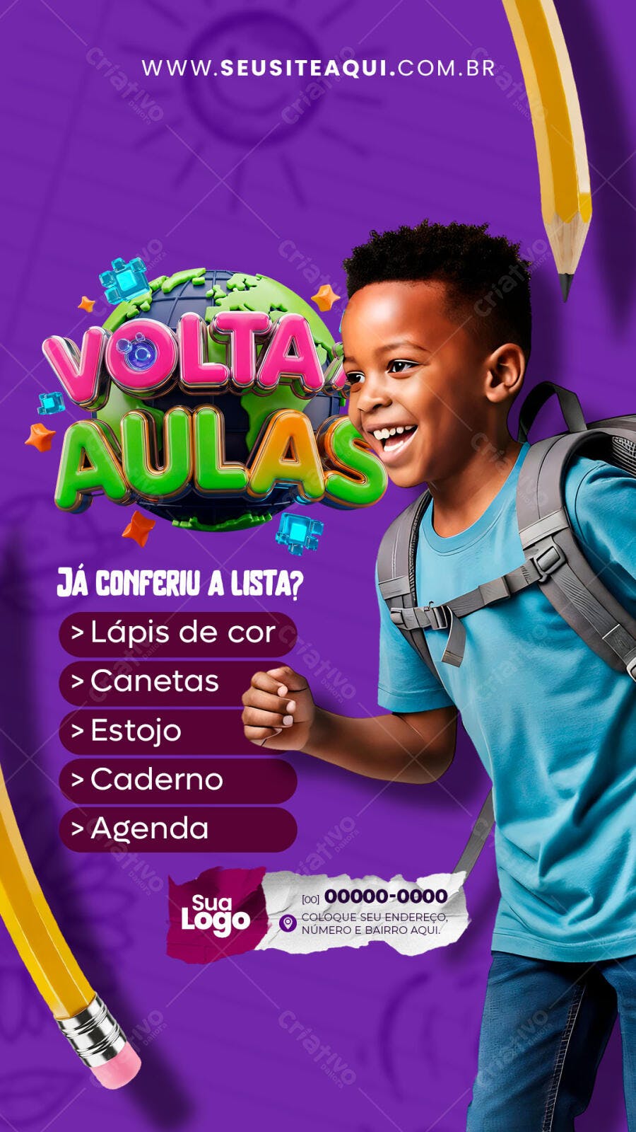 Story Instagram Volta Aulas Escolar PSD Editável