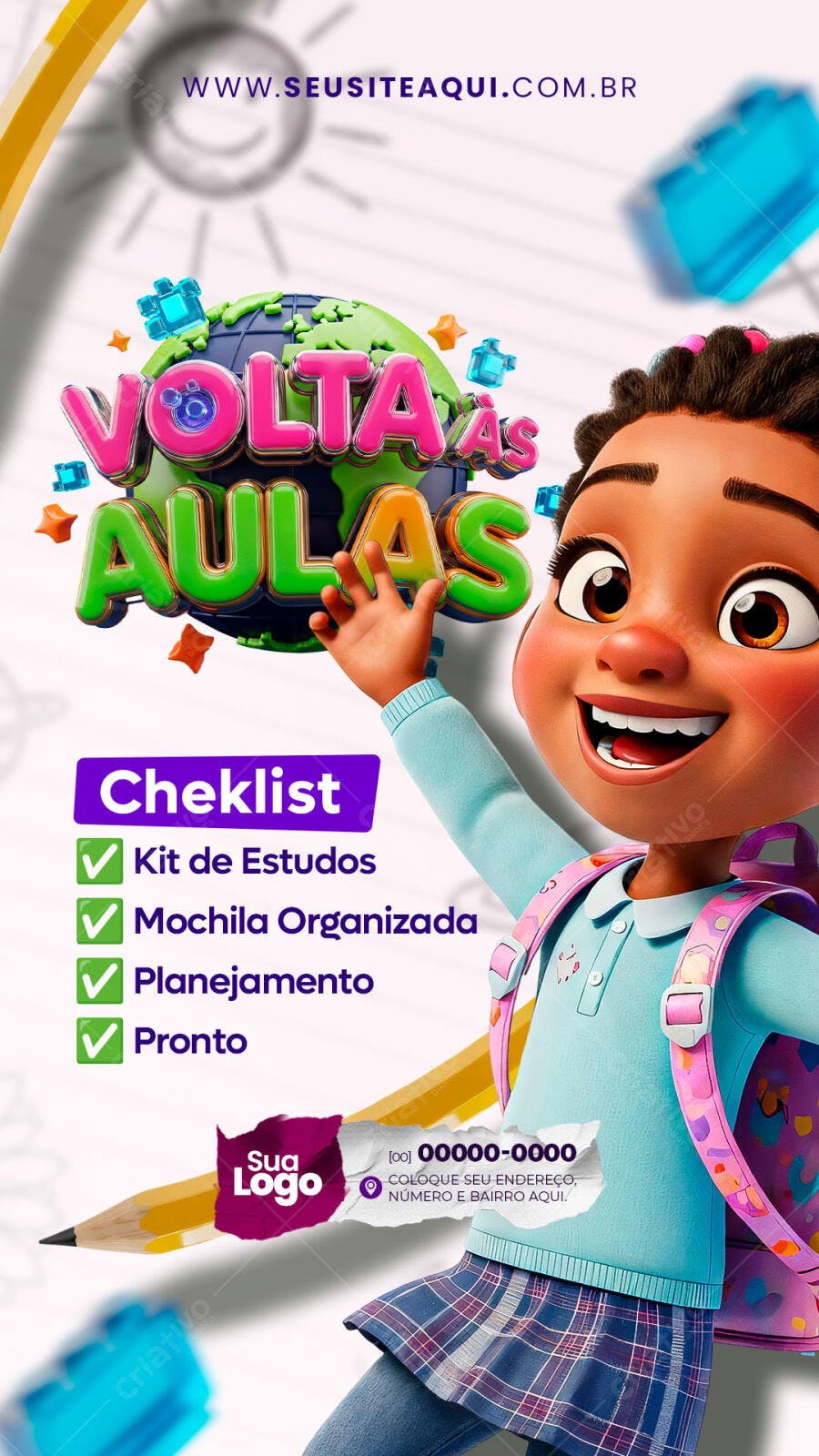 Post Instagram Volta às Aulas Cheklist Escolar PSD Editável