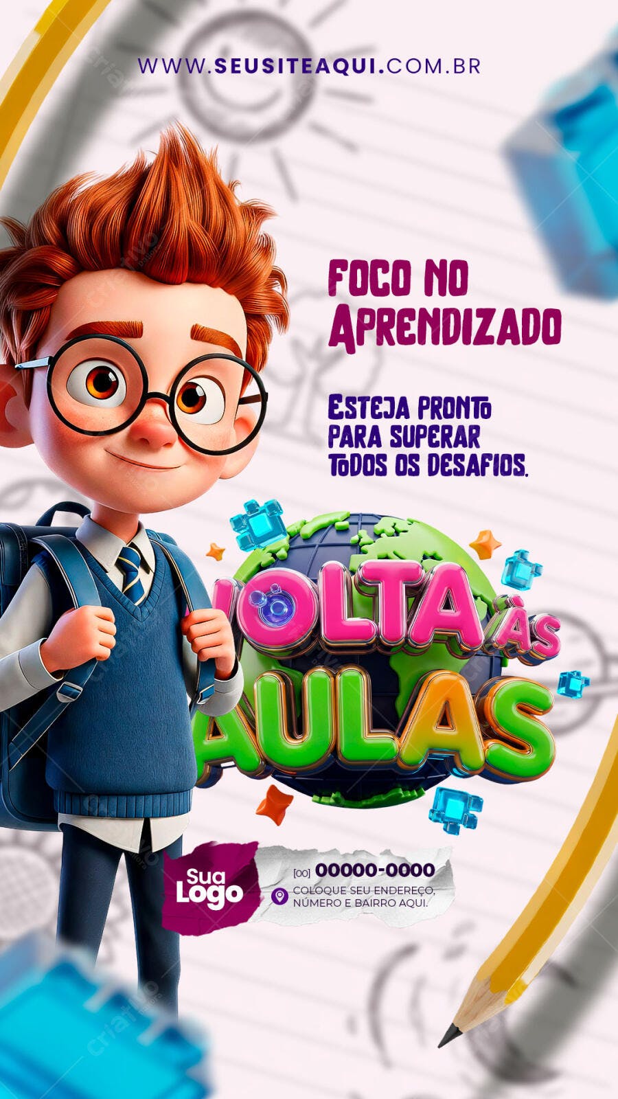 Story Instagram Volta às Aulas Escola PSD Editável