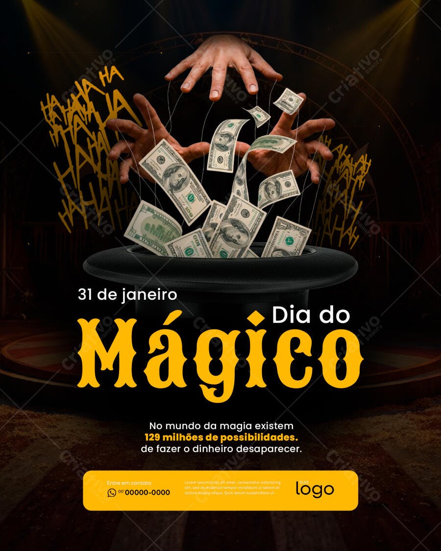 Post Instagram Dia do Mágico 31 de Janeiro PSD Editável