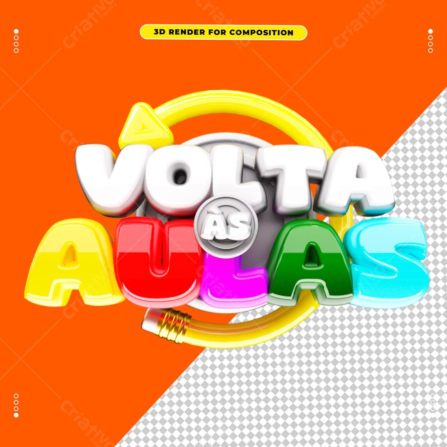 Volta às Aulas 3D PNG Transparente Editável