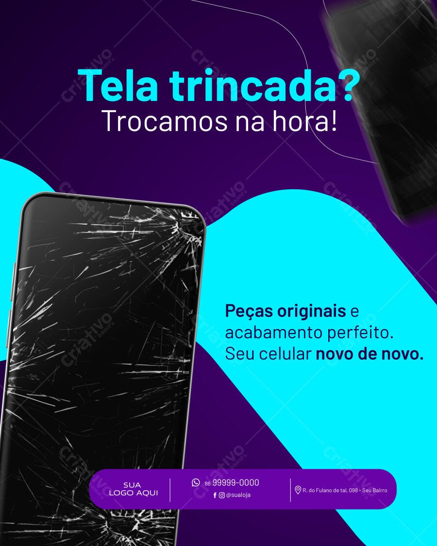 Post Instagram Conserto Celular Tela Trincada PSD Editável