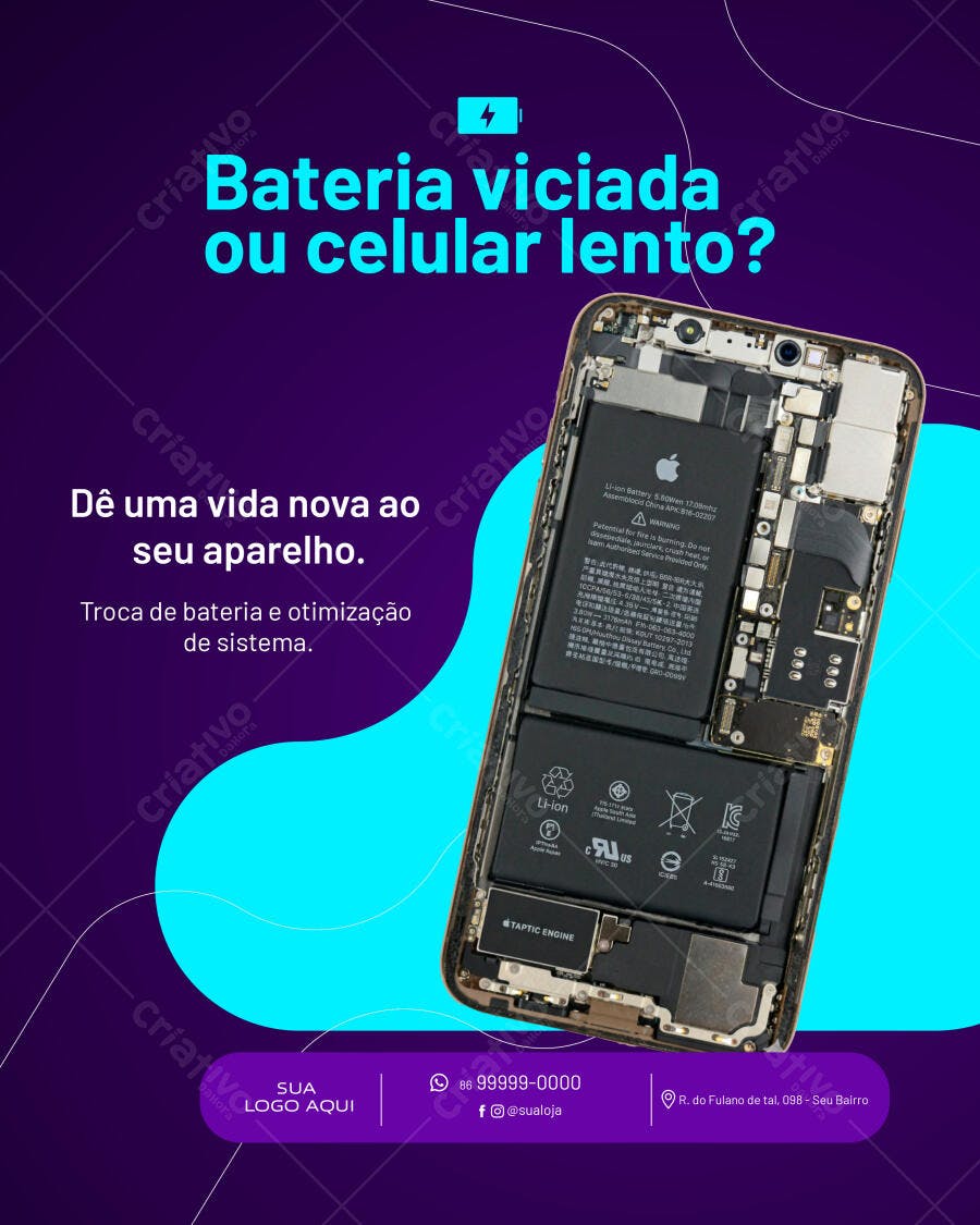 Post Instagram Conserto Celular Bateria Lenta PSD Editável