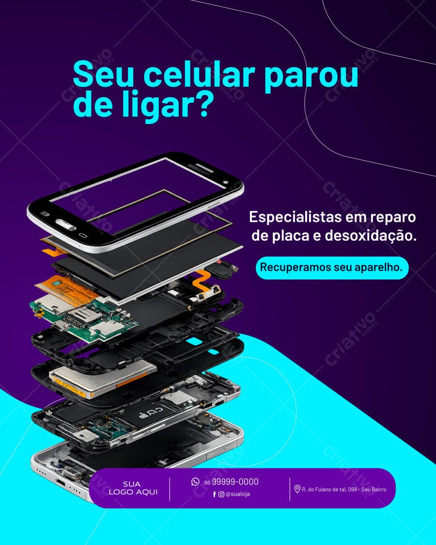 Post Instagram Conserto Celular Assistência Técnica PSD Editável