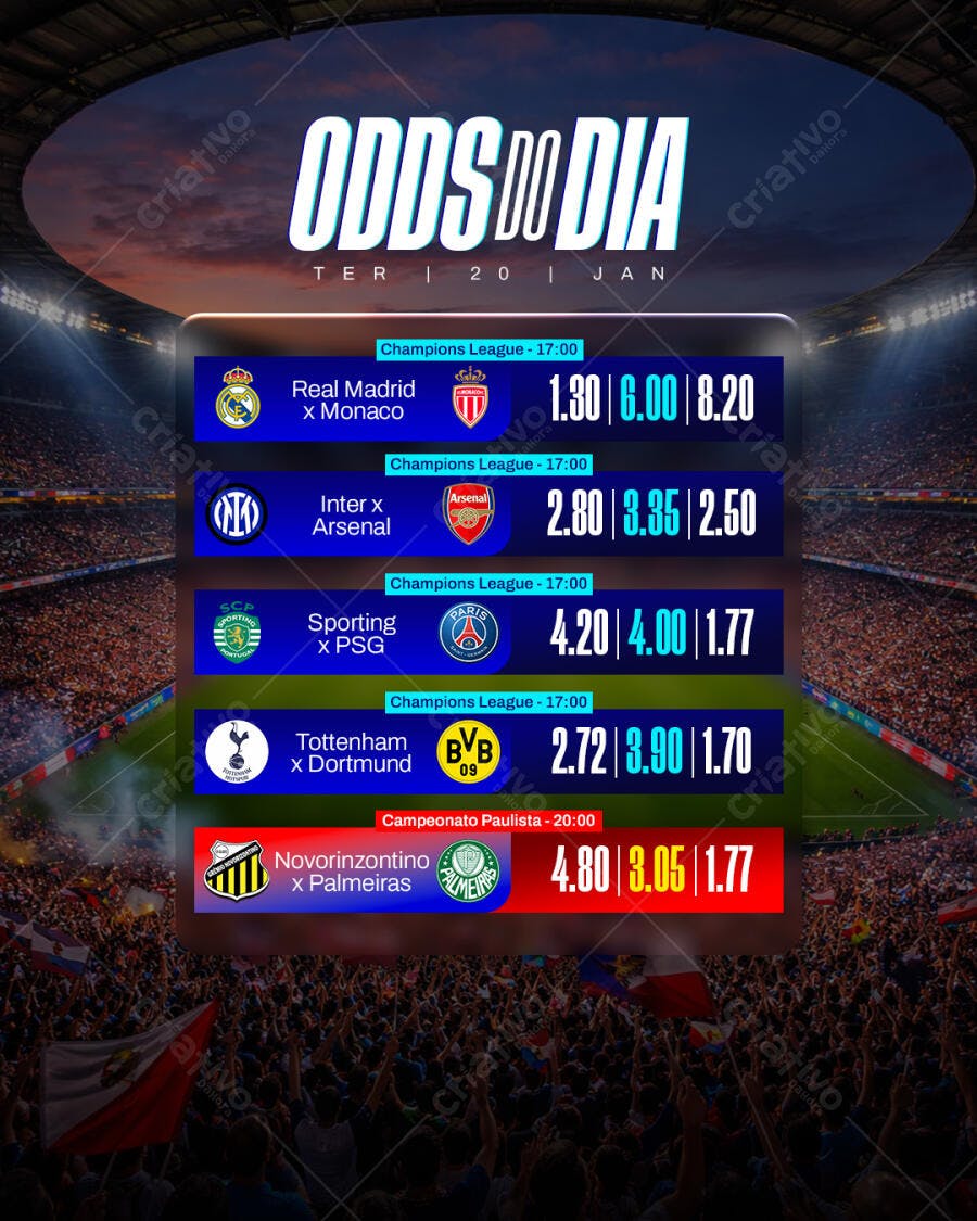 Post Instagram Odds do Dia Apostas Esportivas PSD Editável