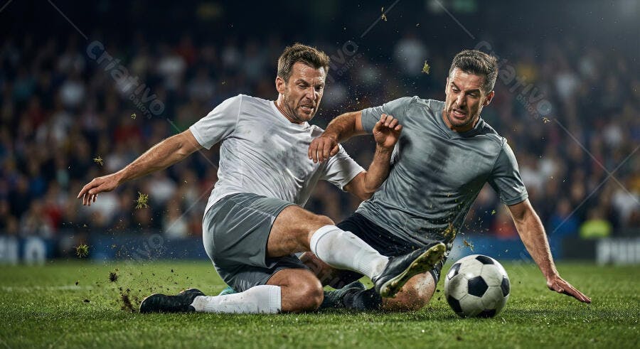 Foto Jogadores Futebol Disputando Bola Gramado Estádio