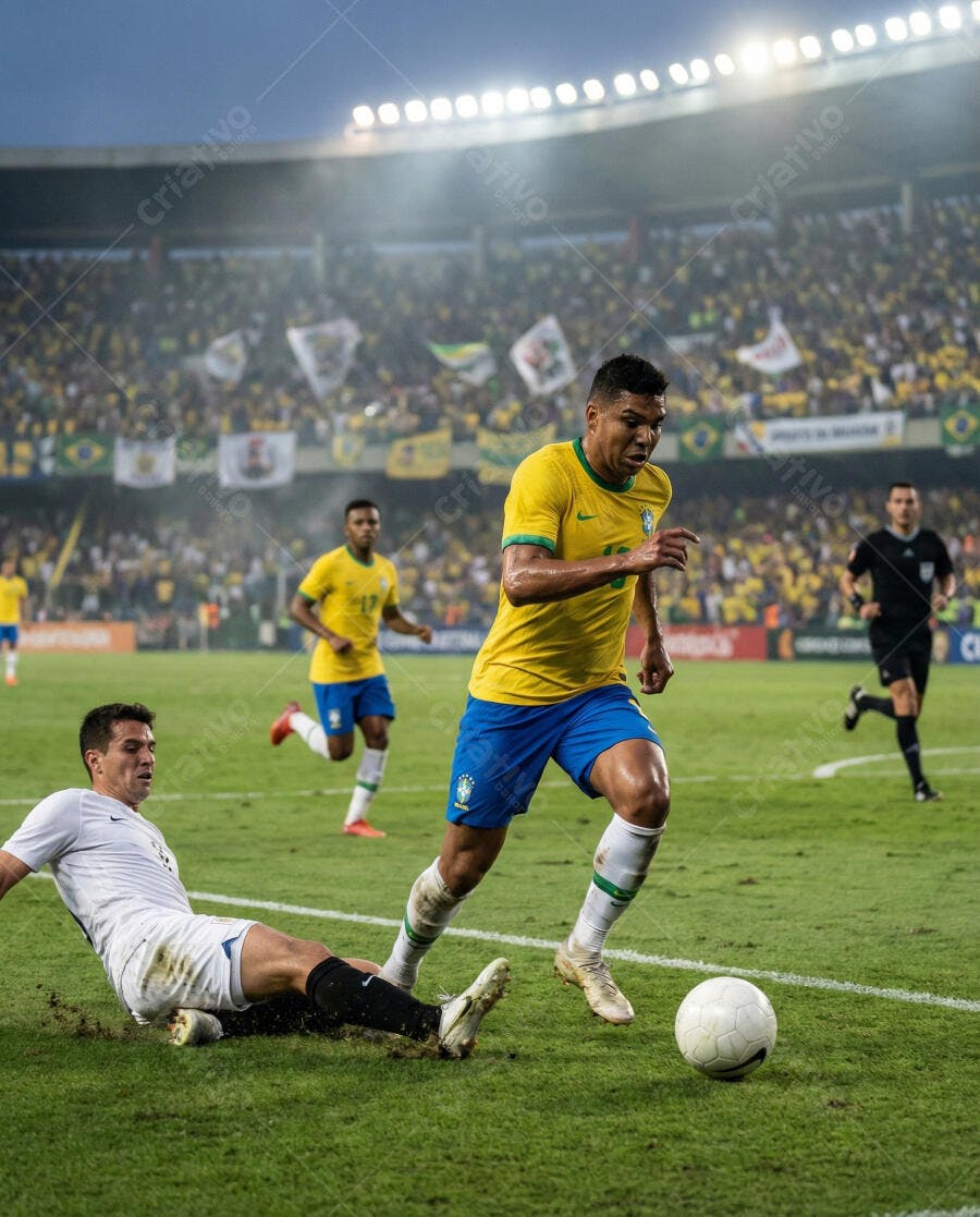 Foto Jogadores Futebol Brasil Disputa Bola Estádio Lotado