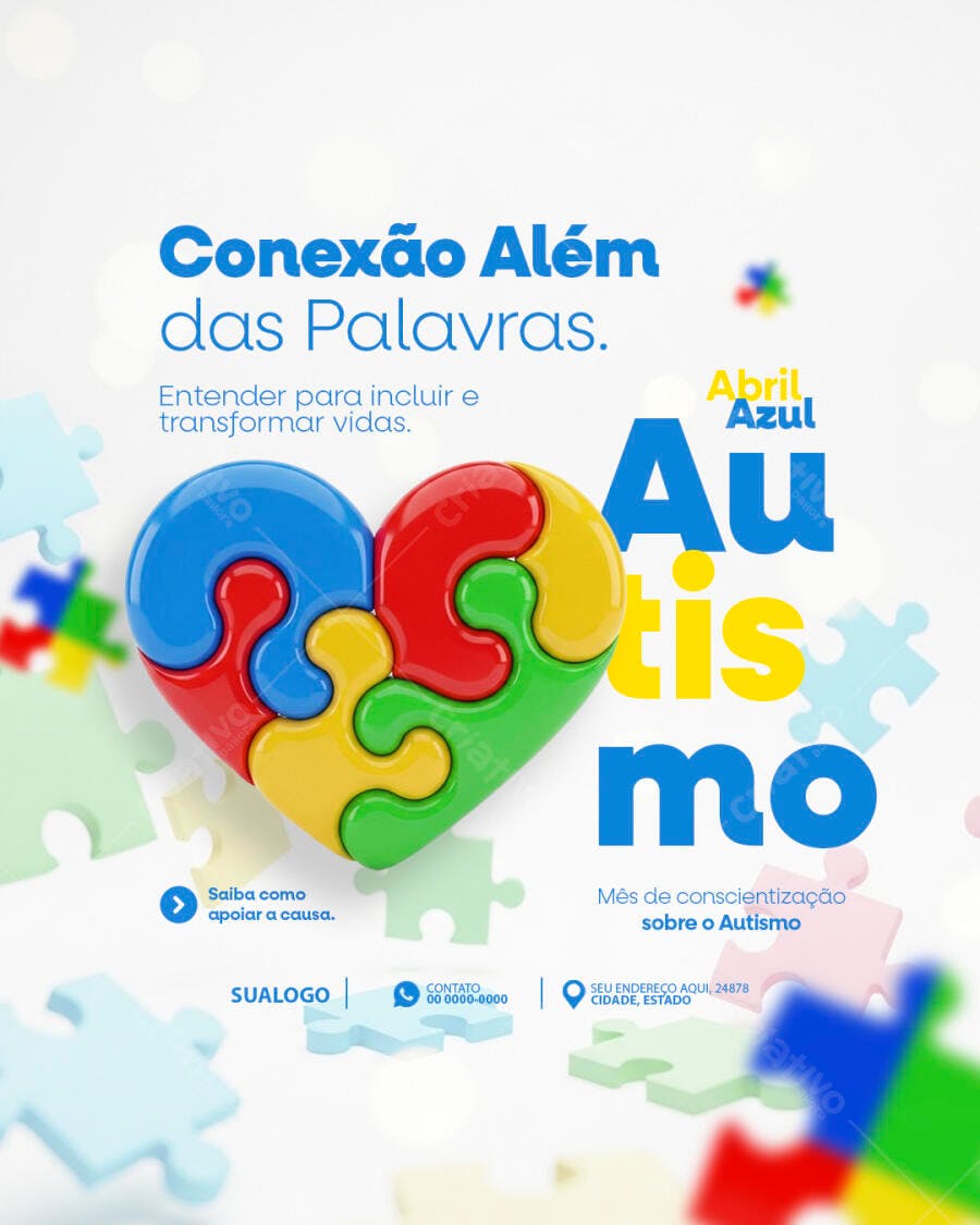 Post Instagram Abril Azul Autismo Conscientização PSD Editável