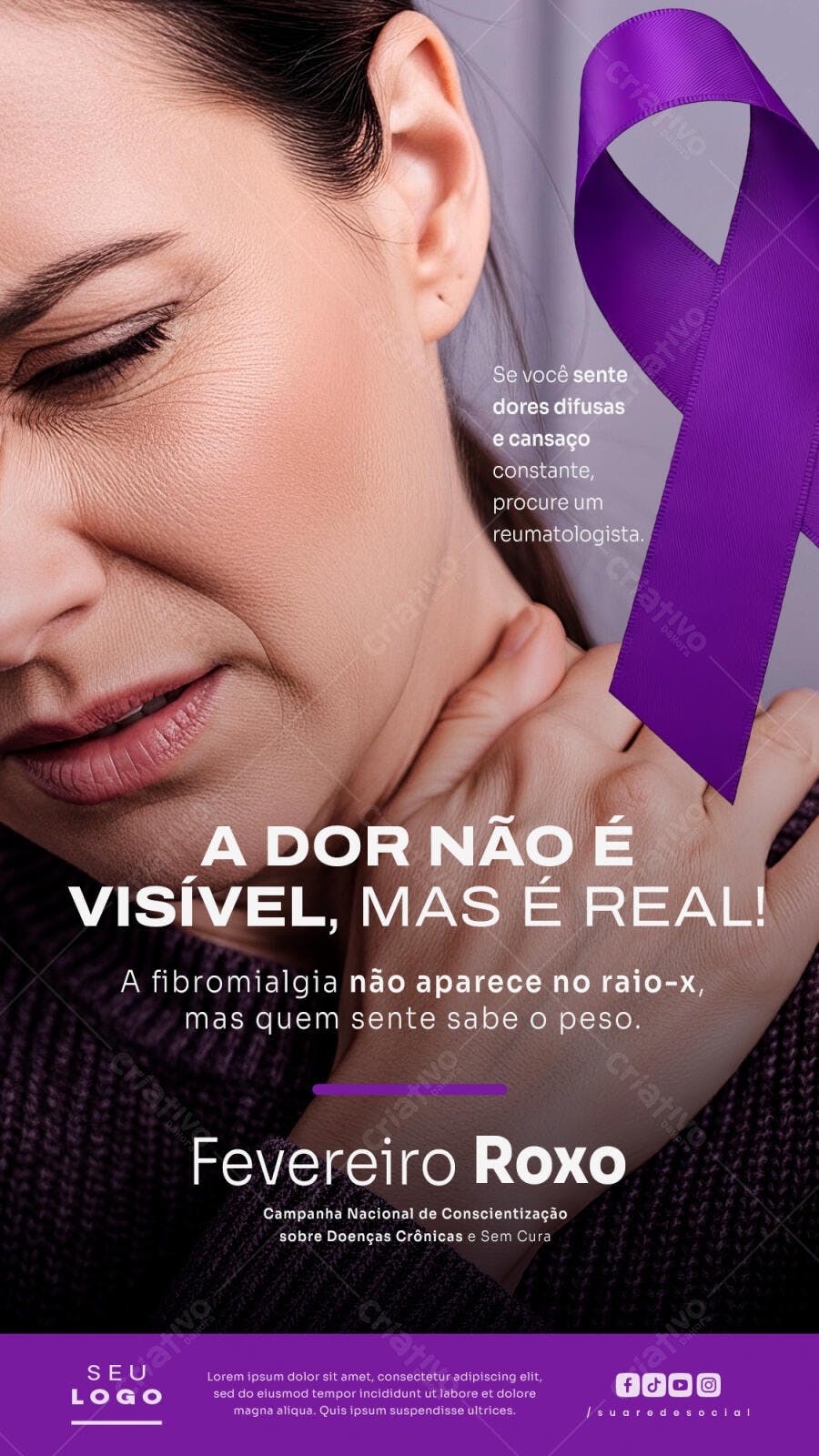 Story Fevereiro Roxo Fibromialgia PSD Editável