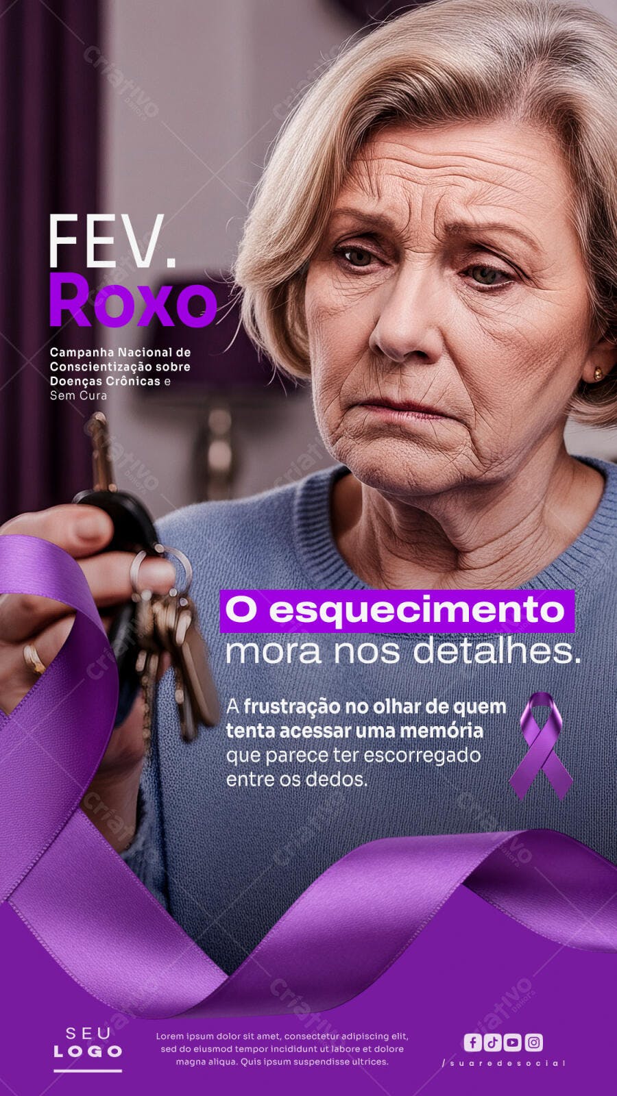 Story Instagram Fevereiro Roxo Doenças Crônicas PSD Editável