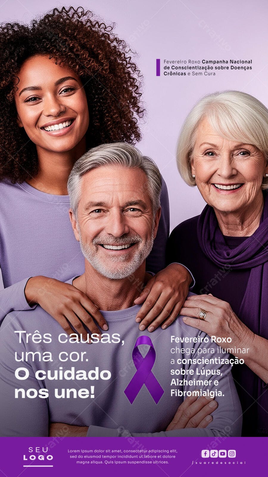 Post Instagram Fevereiro Roxo Conscientização PSD Editável
