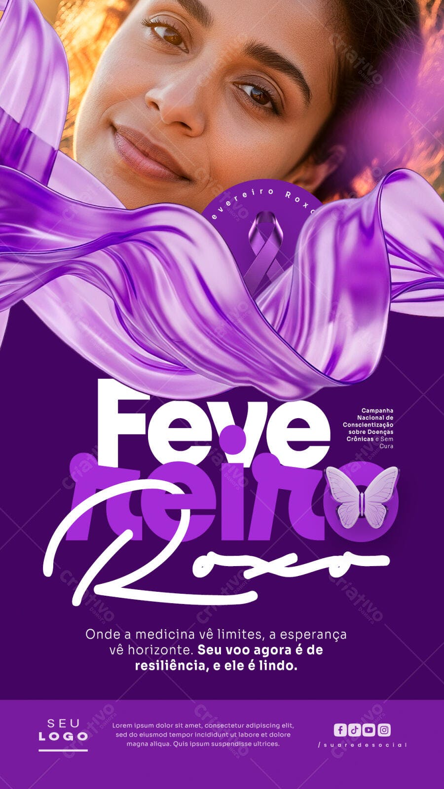Story Instagram Fevereiro Roxo Campanha Conscientização PSD Editável