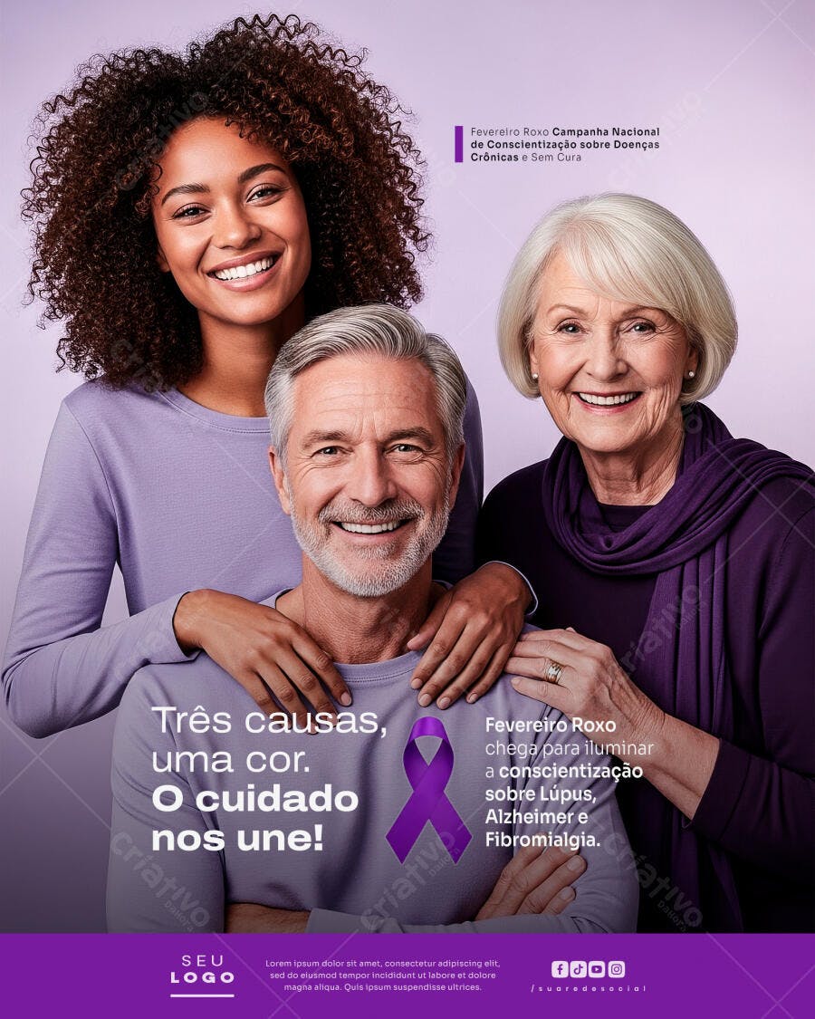 Post Fevereiro Roxo Conscientização Saúde PSD Editável