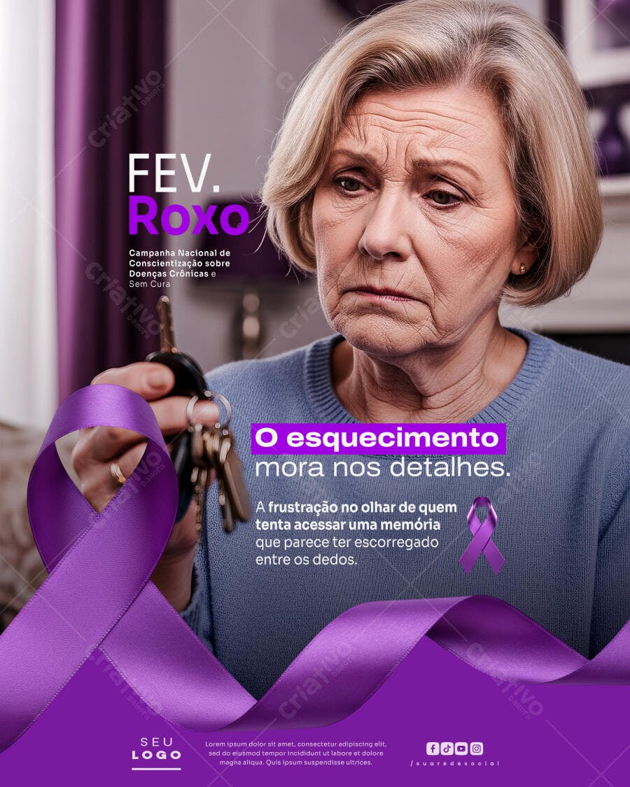 Post Instagram Fevereiro Roxo Doenças Crônicas PSD Editável
