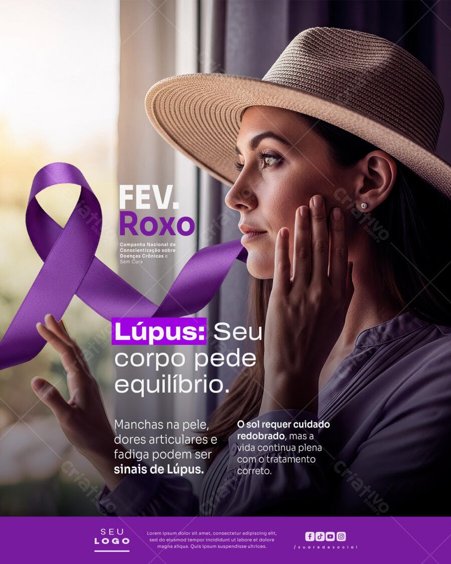 Post Instagram Fevereiro Roxo Lúpus PSD Editável