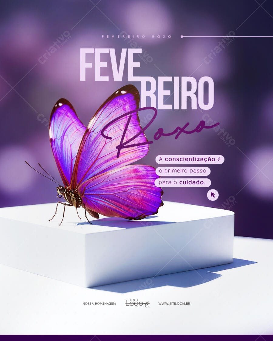 Post Feveiro Roxo Conscientização Saúde PSD Editável