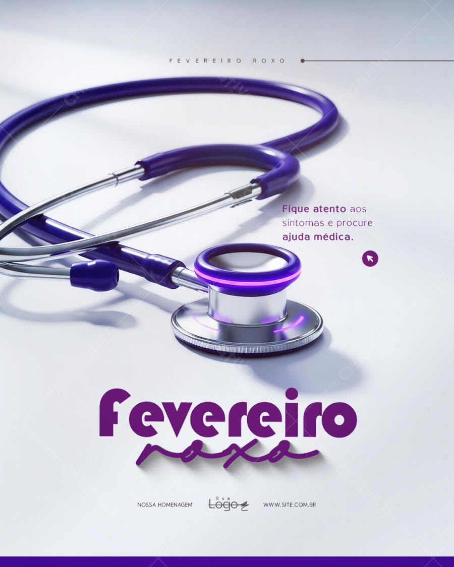 Post Fevereiro Roxo Saúde Stethoscope PSD Editável