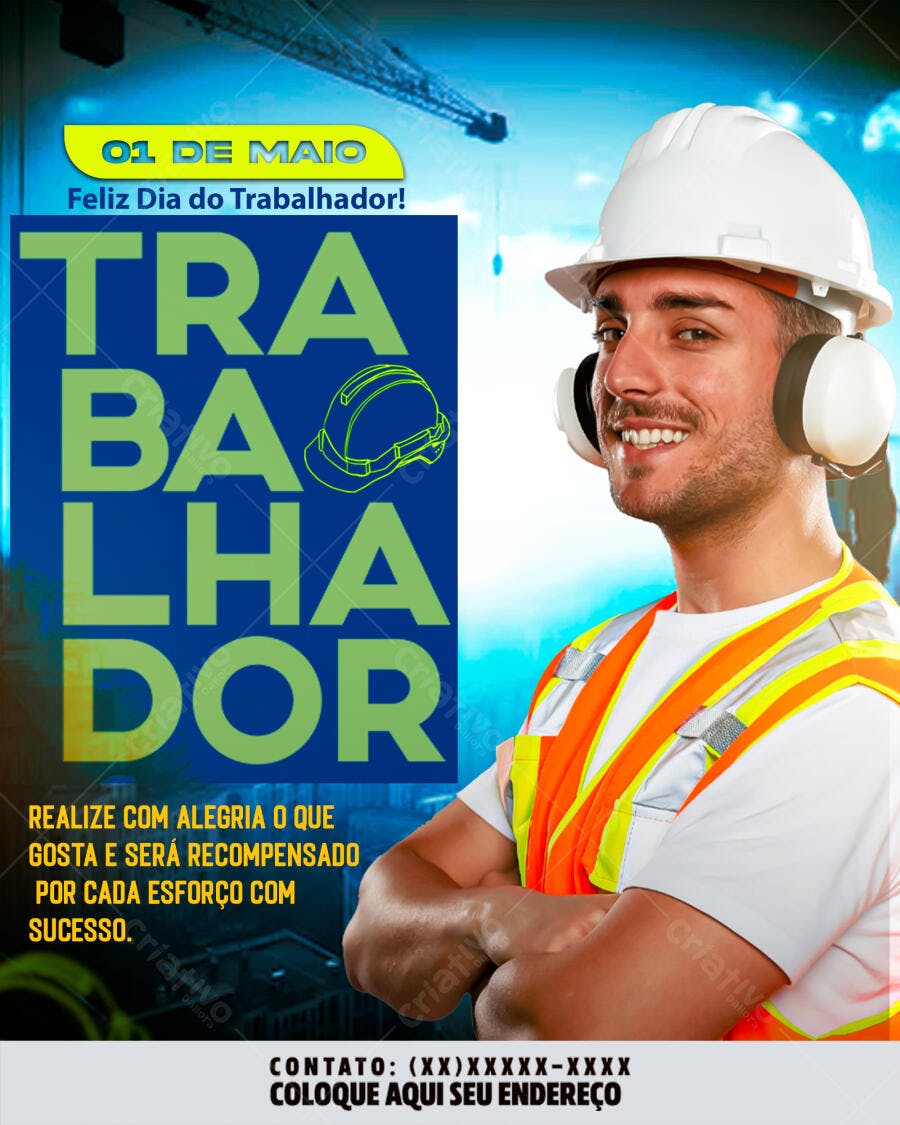 Flyer Dia do Trabalhador 1 de Maio Construção PSD Editável