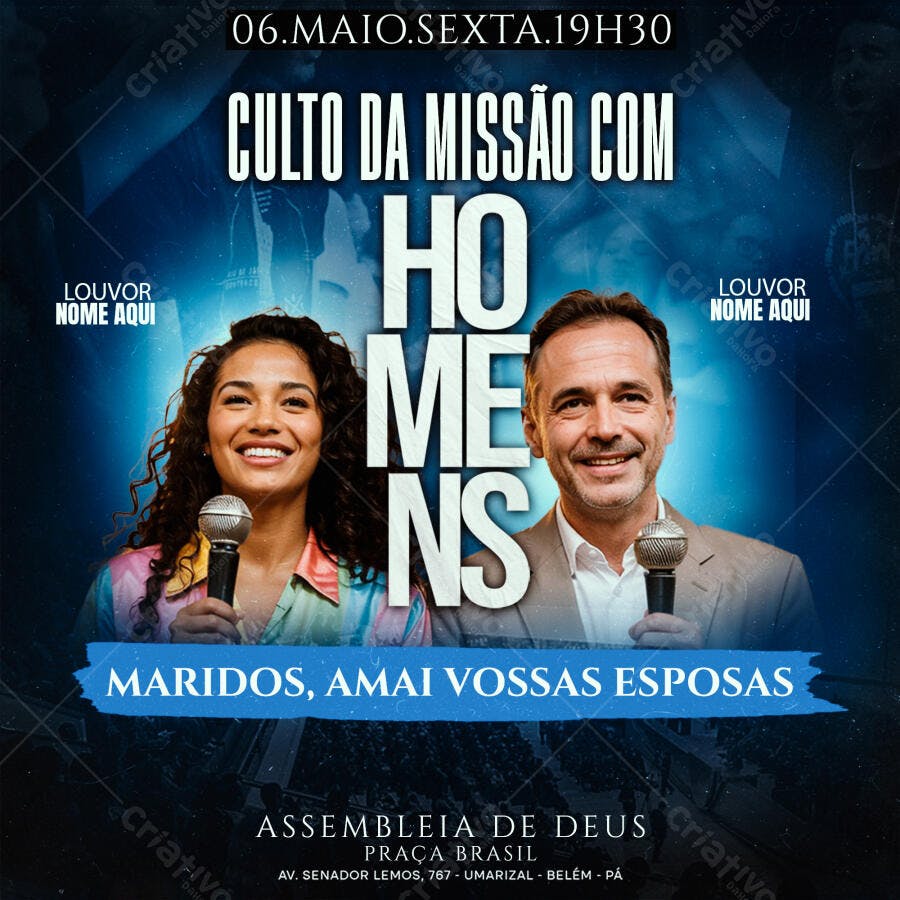Flyer Culto da Missão Homens Igreja PSD Editável
