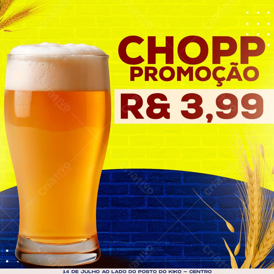 Post Instagram Chopp Promoção Bar PSD Editável
