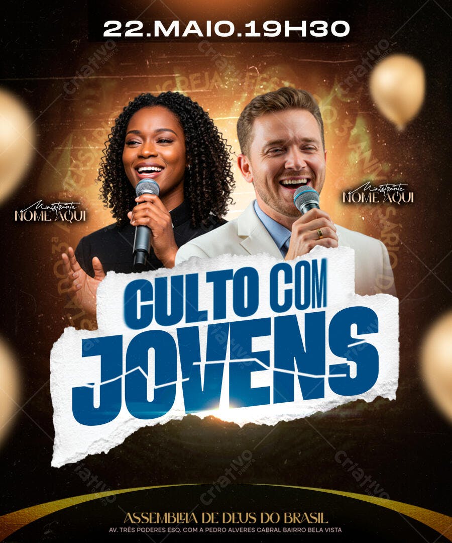 Flyer Culto com Jovens Igreja Evangélica PSD Editável