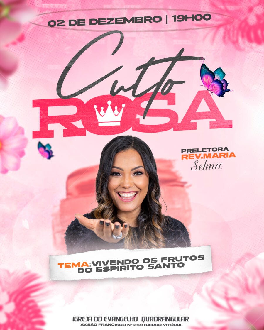 Flyer Culto Rosa Igreja Evangélica PSD Editável