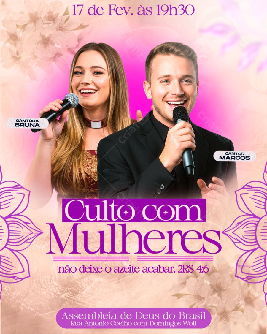 Flyer Culto com Mulheres Igreja Evangélica PSD Editável