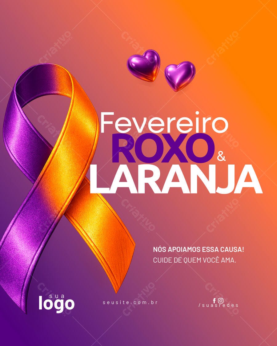 Post Instagram Fevereiro Roxo Laranja Campanha PSD Editável