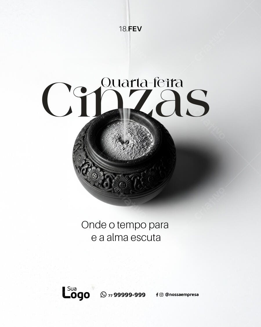 Post Quarta-feira de Cinzas Religioso PSD Editável