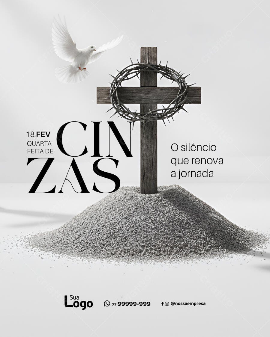 Post Quarta-feira de Cinzas Igreja Católica PSD Editável