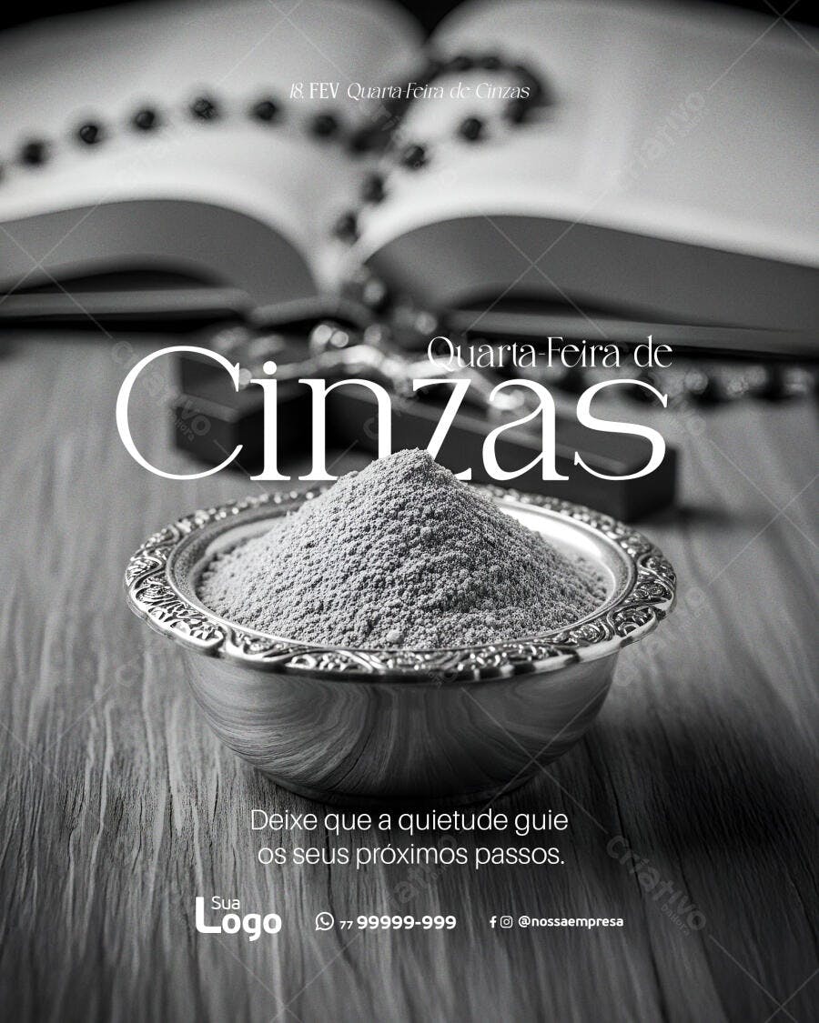 Post Quarta-feira de Cinzas Religioso PSD Editável