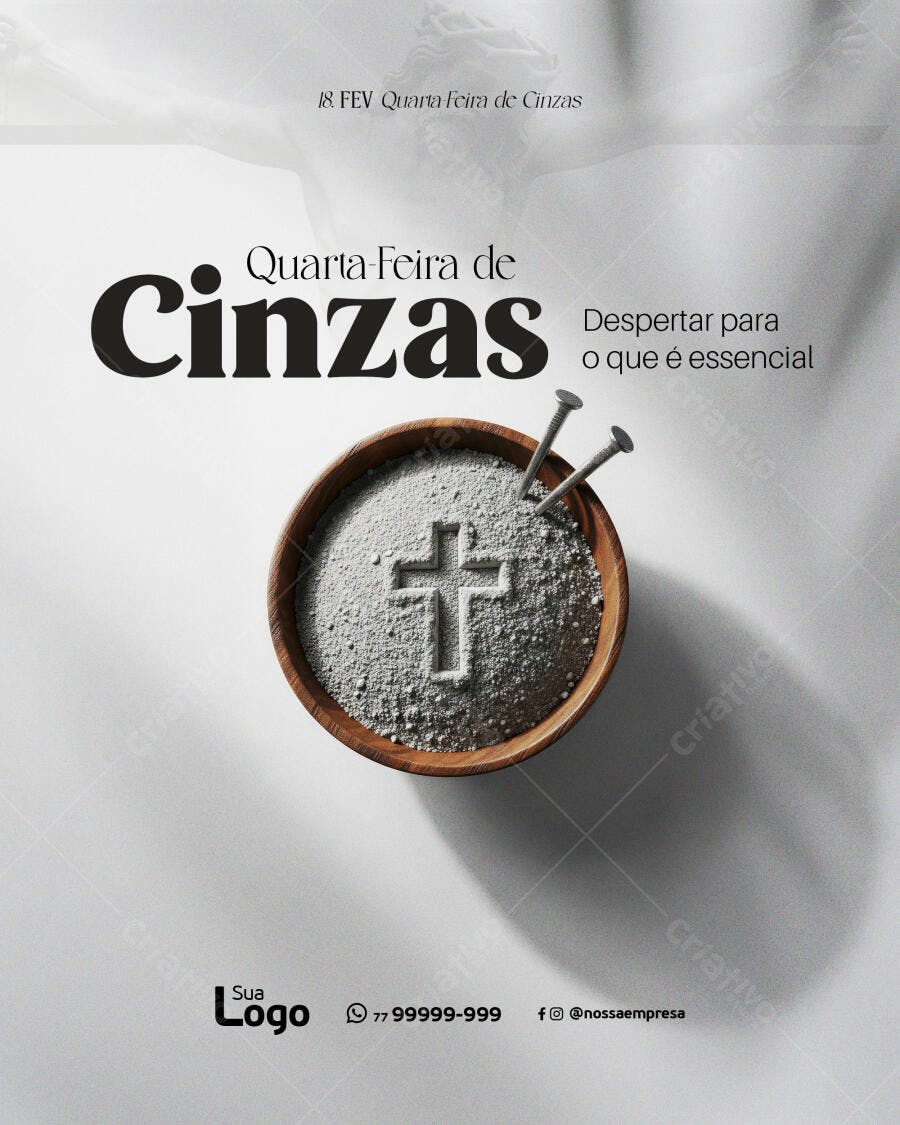 Post Instagram Quarta-feira de Cinzas Fevereiro PSD Editável