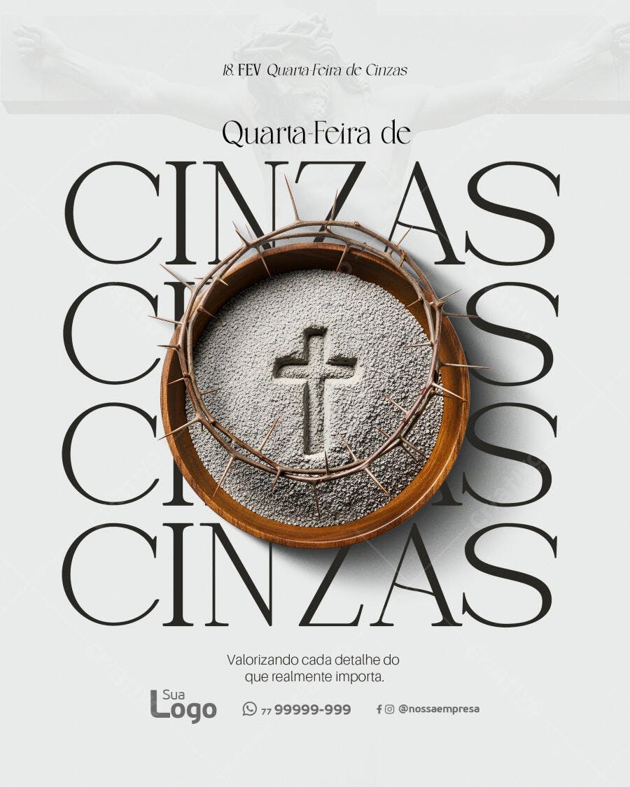 Post Quarta-feira de Cinzas Religioso PSD Editável