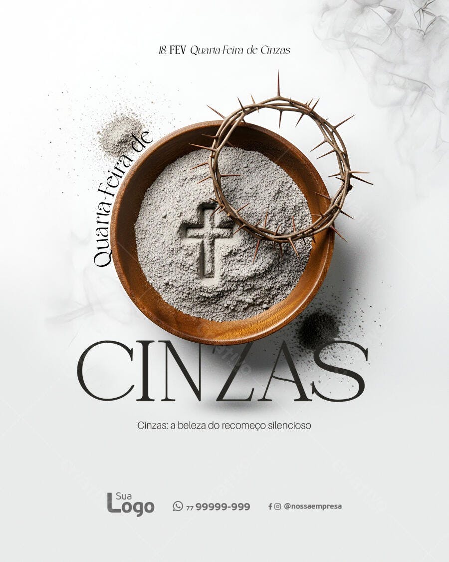 Post Quarta-feira de Cinzas Fevereiro Religioso PSD Editável